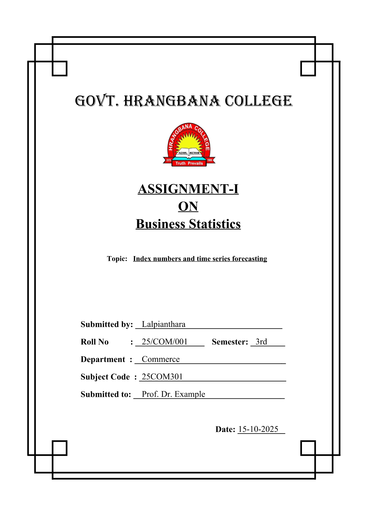 Cover Page for a Business Report