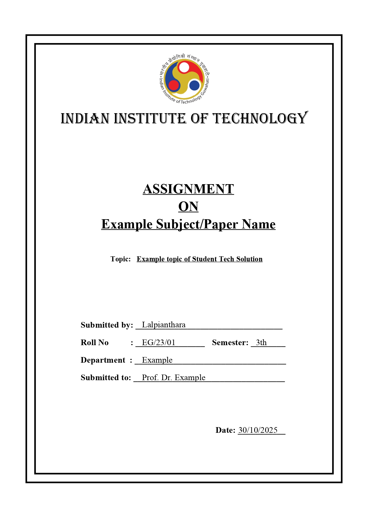 Cover Page for a Business Report