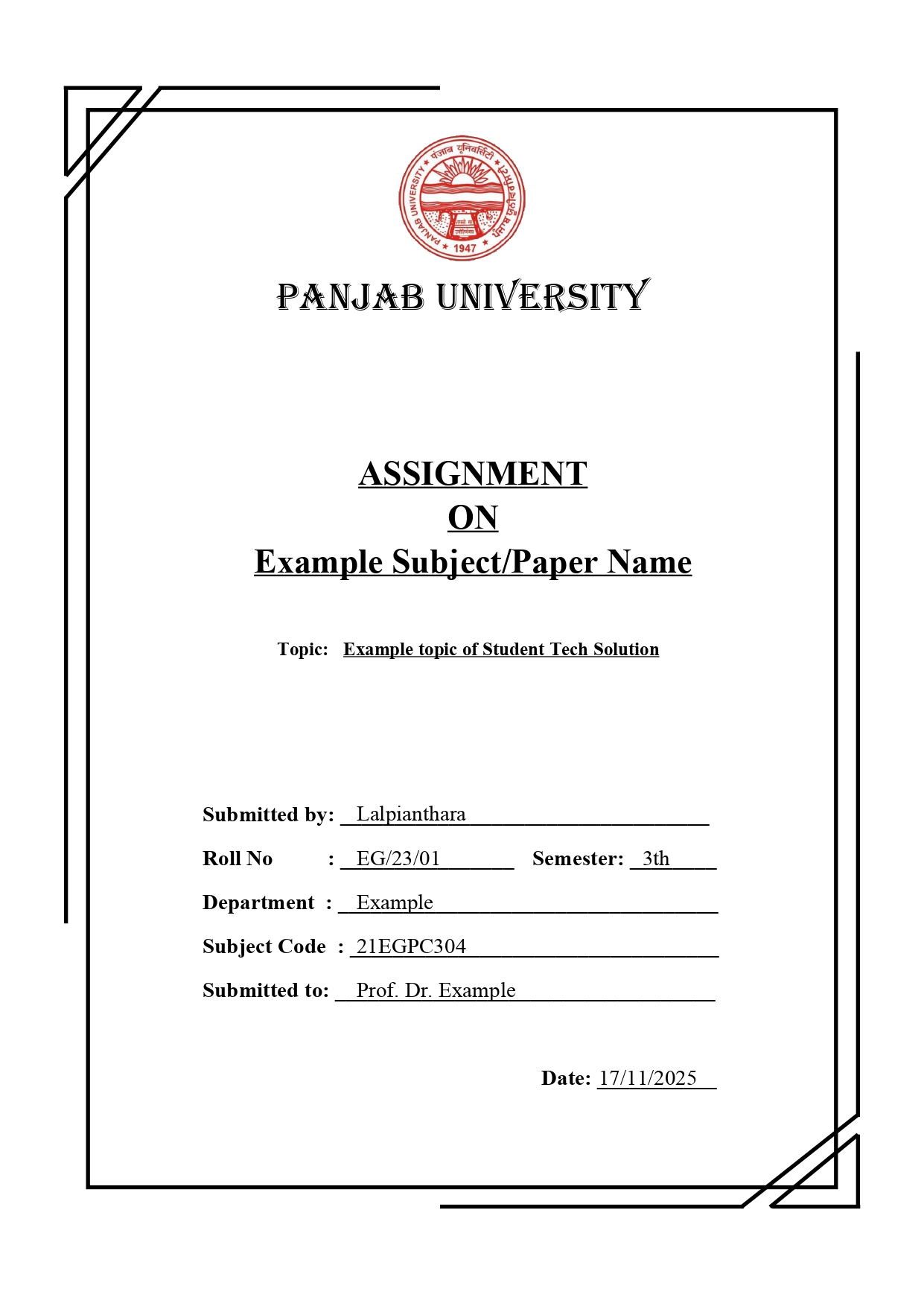 Cover Page for any Project